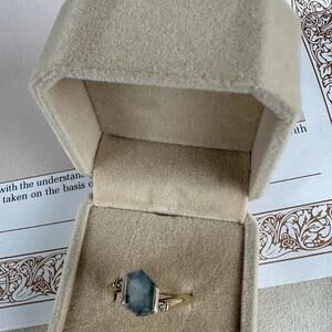 Ring Aquamarine 14k Yellow Gold Twisted Fantasy Cut with 2-3pt Cut Diamonds 8.25